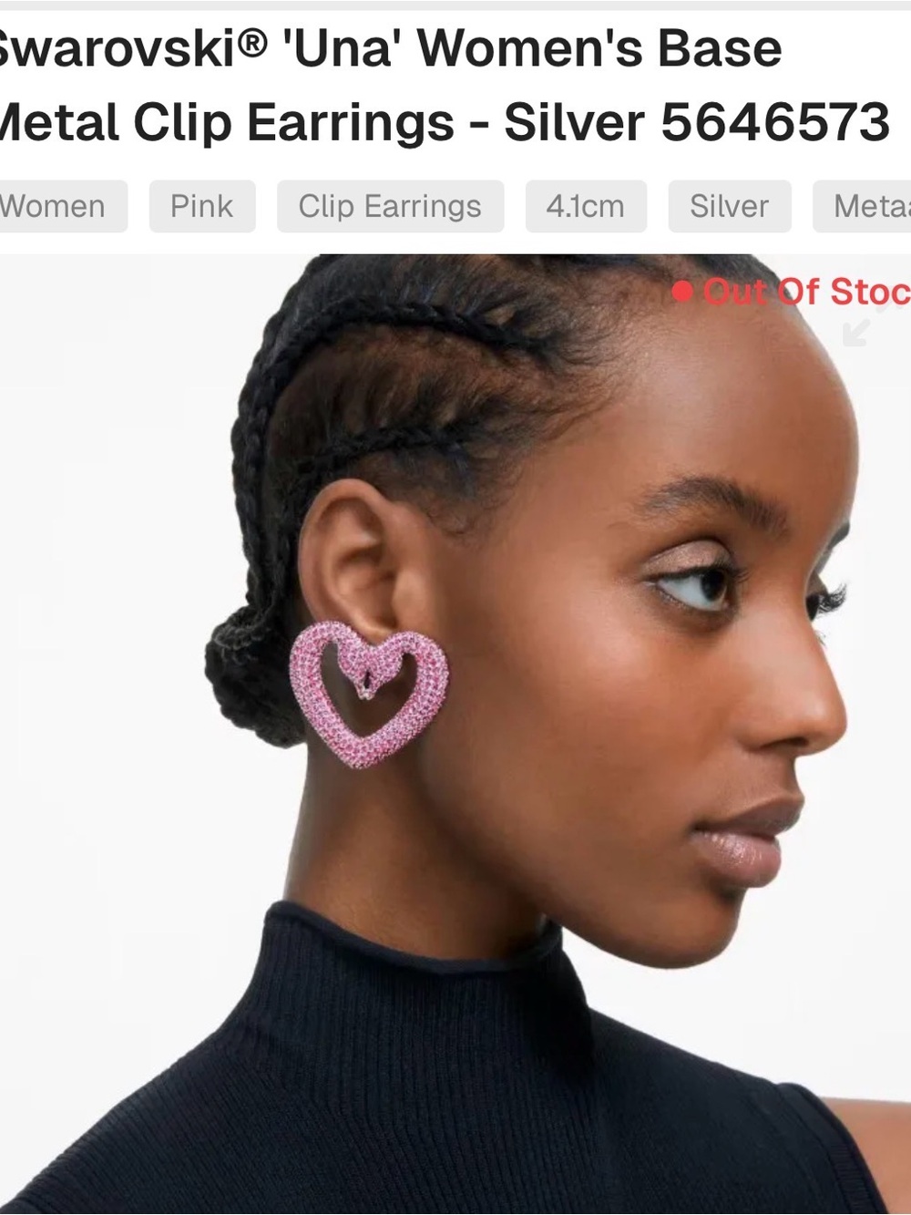 Swarovski Pink Crystal Heart Clip-On Earrings